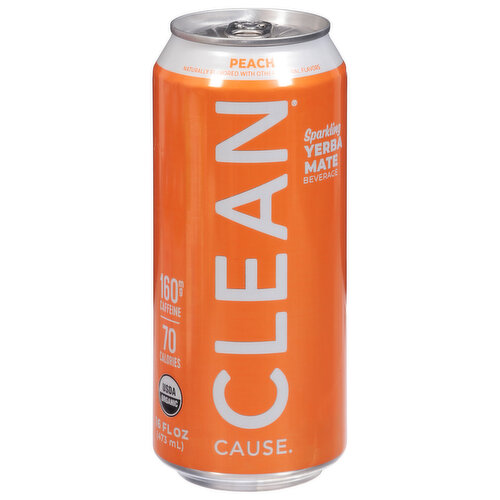 Clean Cause Yerba Mate Beverage, Sparkling, Peach