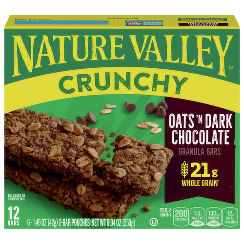 Nature Valley Granola Bars, Crunchy, Oats 'N Dark Chocolate