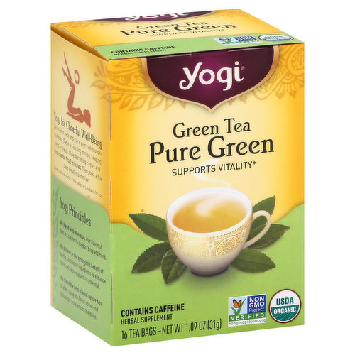 Yogi Herbal Supplement, Green Tea, Pure Green, Tea Bags