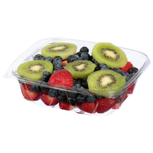 Fruit Smoothies In Plastic Cups With Blueberry, Strawberry, Kiwi