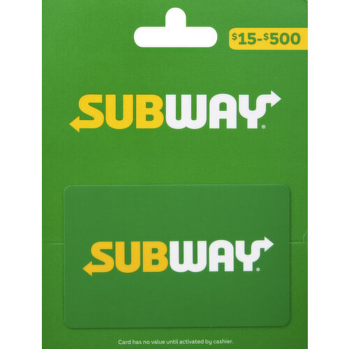 Subway Gift Card, $15-$500