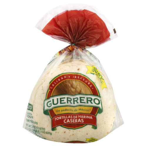 Guerrero Flour Tortillas Caseras are thick, soft and flexible because they're made with love from a special recipe passed down from generation to generation. Their authentic, homemade taste is perfect for your favorite recipes like fajitas and tacos. No matter how you enjoy them, their taste, texture and aroma will always remind you of a little piece of Mexico. Locally baked and delivered fresh from your Guerrero bakery.  tortillasguerrerotortillas.com. For questions, comments or delicious recipes, please visit: tortillasguerrero.com. Questions or comments? 1-800-600-8226 weekdays 9 am to 5 pm Central Time.