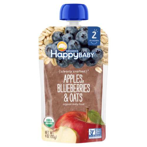 Happy Baby Baby Food, Organic, Apples, Blueberries & Oats, Stage 2 (6+ Months), Organic