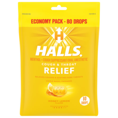 Halls Cough Drops, Honey Lemon Flavor, Economy Pack