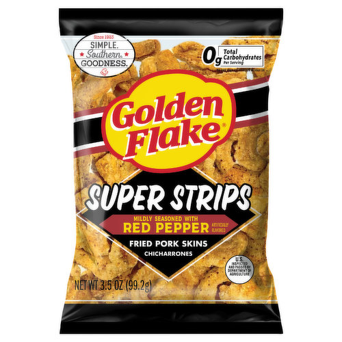 Golden Flake Chicharrones, Super Strips, Red Pepper