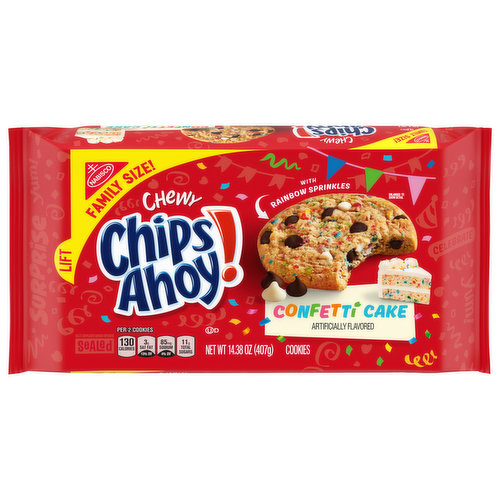 CHIPS AHOY! CHIPS AHOY! Chewy Confetti Cake Chocolate Chip Cookies with Rainbow Sprinkles, Birthday Cookies, Family Size, 14.38 oz