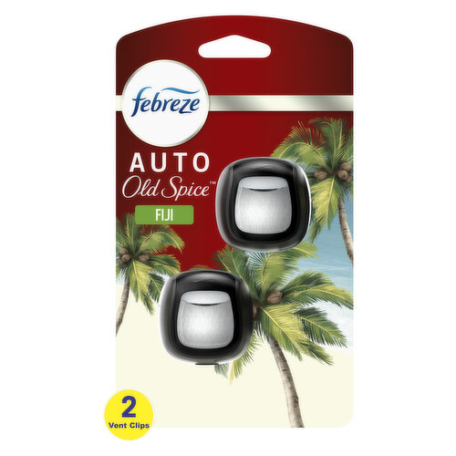 Febreze AUTO Air Freshener Vent Clip Old Spice Fiji Scent, Car Vent Clip, Pack of 2