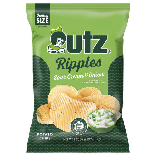 Utz Potato Chips, Sour Cream & Onion, Ripples, Family Size