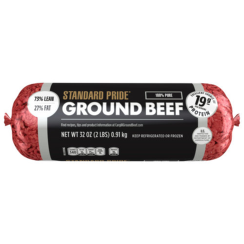Standard Pride Prepare an amazing dinner with Standard Pride 73% Lean, 27% Fat ground beef. This ground beef offers a 73% lean point for the perfect flavor, taste and consistency. Use in your favorite burger, taco, chili or casserole recipe to make your meal a hit.
