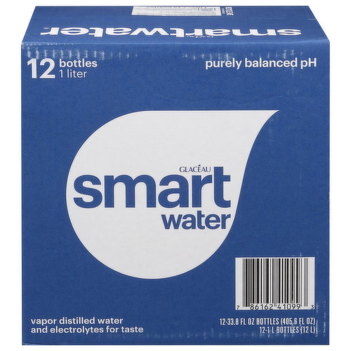 smartwater vapor distilled premium water bottles, 1 Liter, 6 Pack