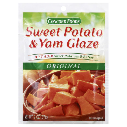 Just Add: sweet potatoes & butter. Enrich the flavor of sweet potatoes with this perfect blend of brown sugar, spices and hint of orange. This glaze tastes great on carrots too! The makers of fine products in the produce department. Visit our website for great recipes! www.concordfoods.com.