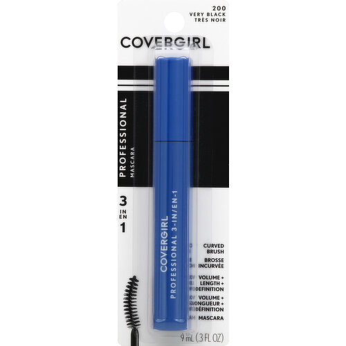 CoverGirl Mascara, 3-in-1, Very Black 200