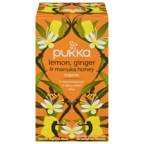 Pukka Herbal Tea, Organic, Lemon, Ginger & Manuka Honey, Sachets