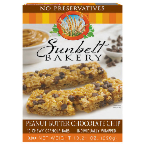 Sunbelt Bakery Granola Bars, Peanut Butter Chocolate Chip, Chewy, 10 Pack