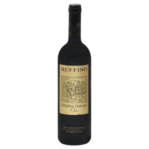Founded in 1877, Ruffino is steeped in the tradition and history of Tuscan winemaking. Riserva Ducale Oro is our ultimate expression of the Chianti Classico region, produced only in outstanding vintages by carefully hand-picking grapes from Ruffino's Estates. Aged for 36 months, this wine expresses distinctive characteristics of violet, cherry, and plum aromas with a well defined structure and generous finish. www.ruffino.com. Alc 13.5% by vol. Bottled by Ruffino SRL - Pontassieve - Italia. Product of Italy.