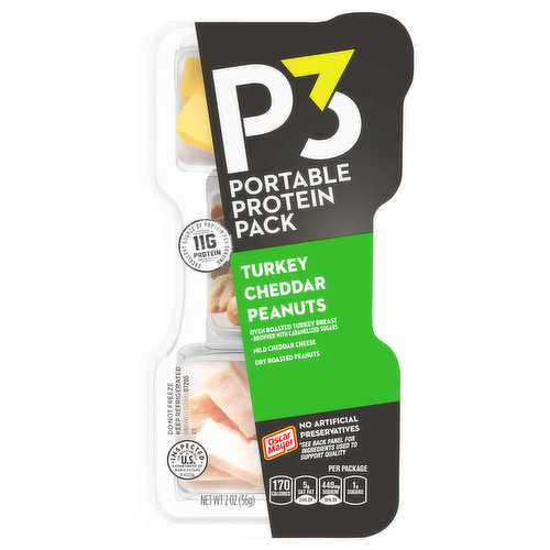 Oven roasted turkey breast - browned with caramelized sugars. Per Package: 170 calories; 5g sat fat (24% DV); 440mg sodium (18% DV); 1g sugars. 11g protein. Excellent source of protein per serving. No artificial preservatives. See back panel for ingredients used to support quality. Dry roasted peanuts. Mild cheddar cheese. Oscar mayer. U.S. inspected for wholesomeness by Department of Agriculture. oscarmayer.com. visit us at: oscarmayer.com. 1-800-222-2323 please have package available.