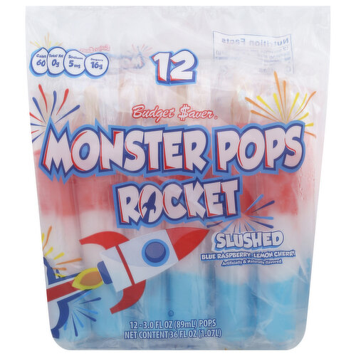 Budget Saver Monster Pops Rocket, Blue Raspberry, Lemon, Cherry, Slushed
