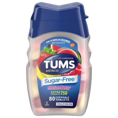 Tums Antacid, Sugar-Free, Extra Strength 750, Chewable Tablets, Melon Berry