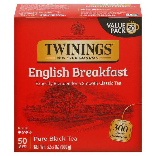 Twinings Black Tea, 100% Pure, English Breakfast, Bags