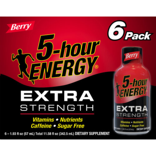 5-Hour Energy Energy Shot, Extra Strength, Berry, 6 Pack