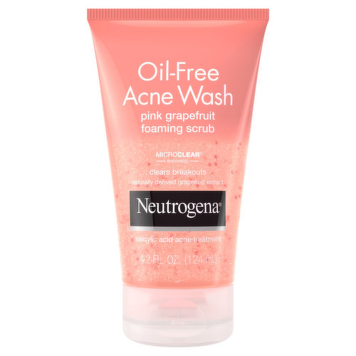 Other Information: Store at room temperature. Microclear technology. Clears breakouts. Naturally derived grapefruit extract. Salicylic acid acne treatment. With an uplifting blast of grapefruit plus vitamin c, this unique formula clears breakouts and blackheads. This scrub, with exfoliators and skin conditioners, smoothes away roughness for clearer, healthier looking skin. Does not contain plastic microbeads. Non-comedogenic. www.neutrogena.com. how2recycle.info. Questions? Call toll-free 800-582-4048 or 215-273-8755 (collect). www.neutrogena.com.