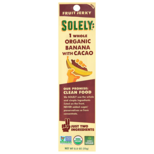 Solely Fruit Jerky, Organic, Banana with Cacao