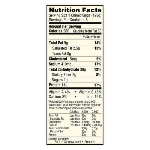 Calories in El Monterey Chicken & Monterey Jack Cheese Chimichanga and  Nutrition Facts