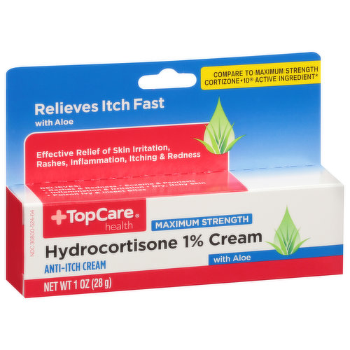 TopCare Hydrocortisone 1% Cream, with Aloe, Maximum Strength