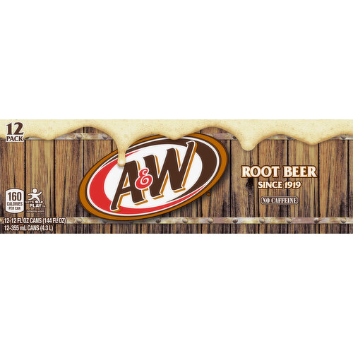 A&W Soda, No Caffeine, Root Beer, 12 Pack