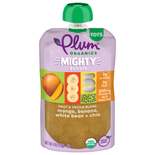 Plum Organics Mighty Builder™ Mango, Banana, White Bean + Chia 4oz Pouch