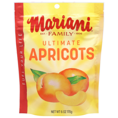 Est 1906. Family. Fuel your life. Introducing Mariani Ultimate Apricots. Ultimate is not used lightly here we select our most luscious Mediterranean apricots and create an exceptional taste experience like no other. We dare you to eat just one. From our family to yours.