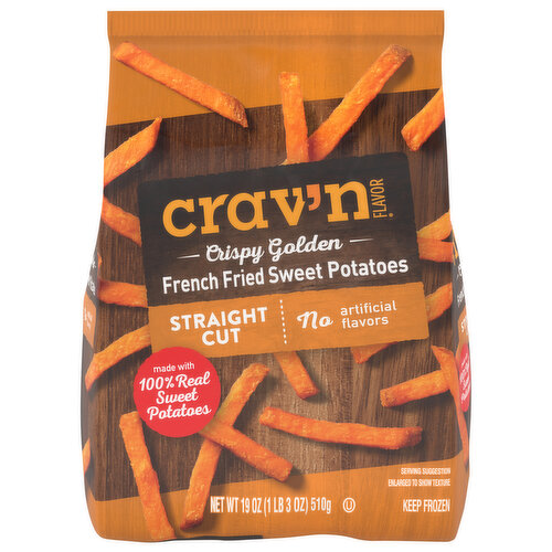 Crav'n Flavor French Fried Sweet Potatoes, Crispy Golden, Straight Cut