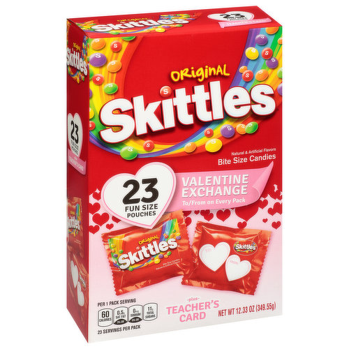 Skittles Candies, Original, Valentine Exchange, Bite Size, Fun Size Pouches