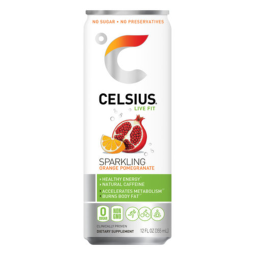 Celsius Sparkling Water, Orange Pomegranate