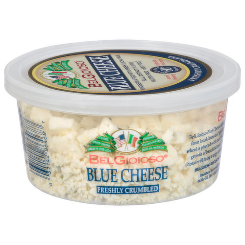 BelGioioso Blue Cheese is handcrafted with the freshest milk gathered daily from local farms and aged 60 days in special caves. During this time, each wheel is pierced with small holes, allowing air to penetrate and facilitating the growth of beneficial mold. The traditional character and goodness of this cheese will bring a tangy, unique taste to your salads, appetizers or any entree.