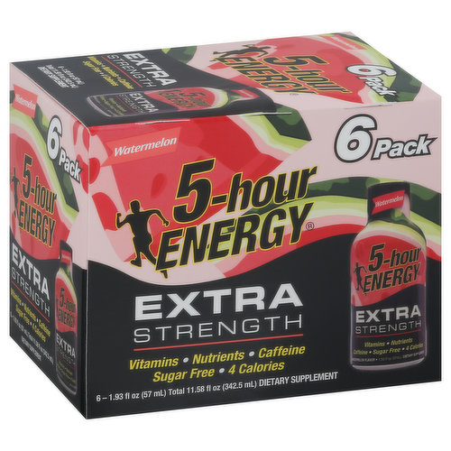 Energy Shot, Extra Strength, Watermelon, 6 Pack