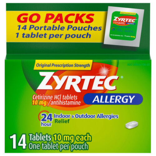 Zyrtec Allergy, Original Prescription Strength, Tablets, Go Packs