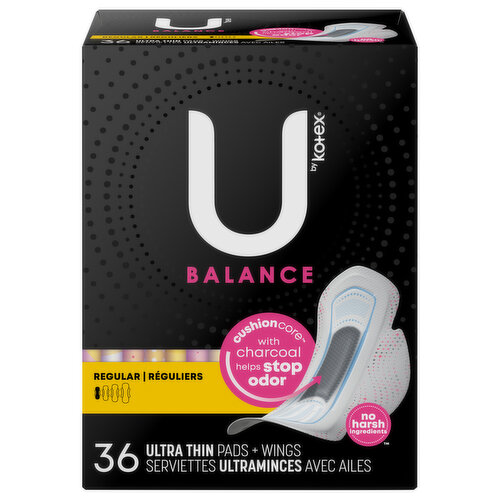 U by Kotex Pads + Wings, Ultra Thin, Regular - Super 1 Foods