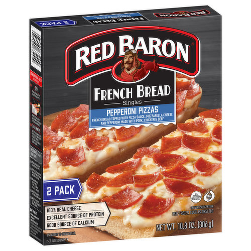 Red Baron French Bread, Pepperoni Pizzas, Singles, 2 Pack