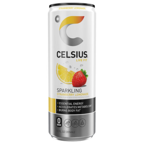 Celsius Energy Drink, Strawberry Lemonade, Sparkling