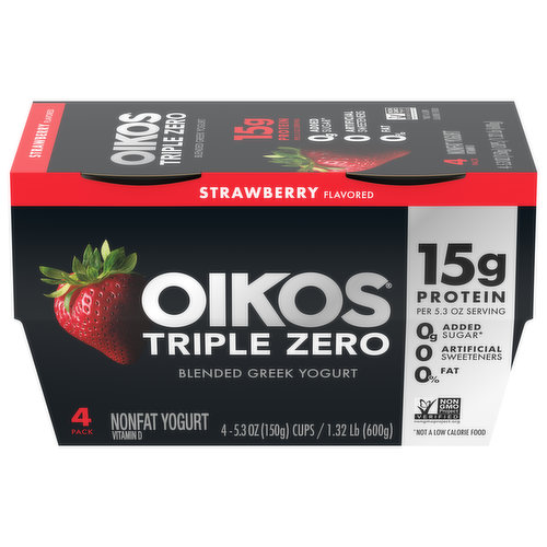 Oikos Triple Zero Strawberry Blended Greek Yogurt - Brookshire's