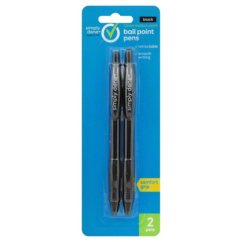 Simply Done Ball Point Pens, Retractable, Medium Point (1.0 mm), Black