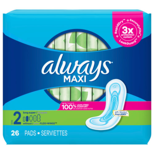Always Pads, Maxi, without Flexi-Wings, Long Super, Size 2