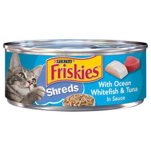 Friskies Cat Food, Shreds, with Ocean White Fish & Tuna in Sauce, Adult