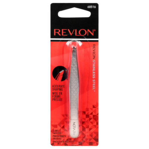 Stainless steel. Accurate shaping. Hand-finished, ultra-fine tips tweeze even the tiniest hairs. Perfect alignment to tweeze every time. revlon.com. Try Revlon gold series titanium coated tweezers. Made in China.
