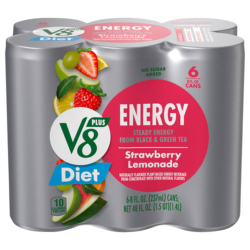 V8 Juice Drink, Diet, Strawberry Lemonade Flavored, 6 Pack