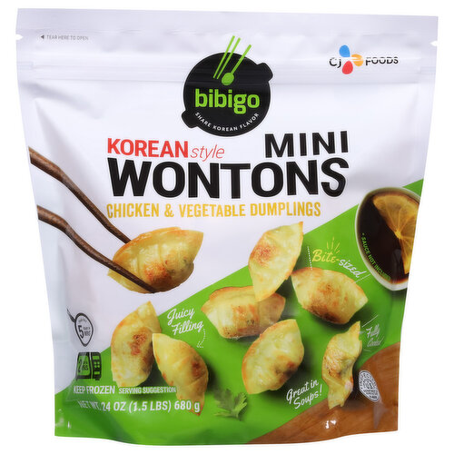 Bibigo Mini Wontons, Chicken & Vegetable Dumplings, Korean Style, Bite-Sized