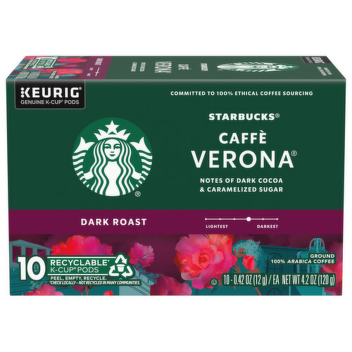 Starbucks Coffee, Ground, Dark Roast, Caffe Verona, K-Cup Pods