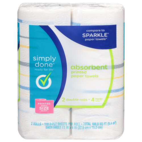 Simply Done Paper Towels, Printed, Absorbent, Simple Size Select, 2-Ply