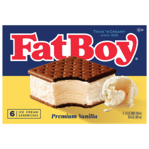 FatBoy FatBoy Ice Cream Sandwich Premium Vanilla - 6 CT